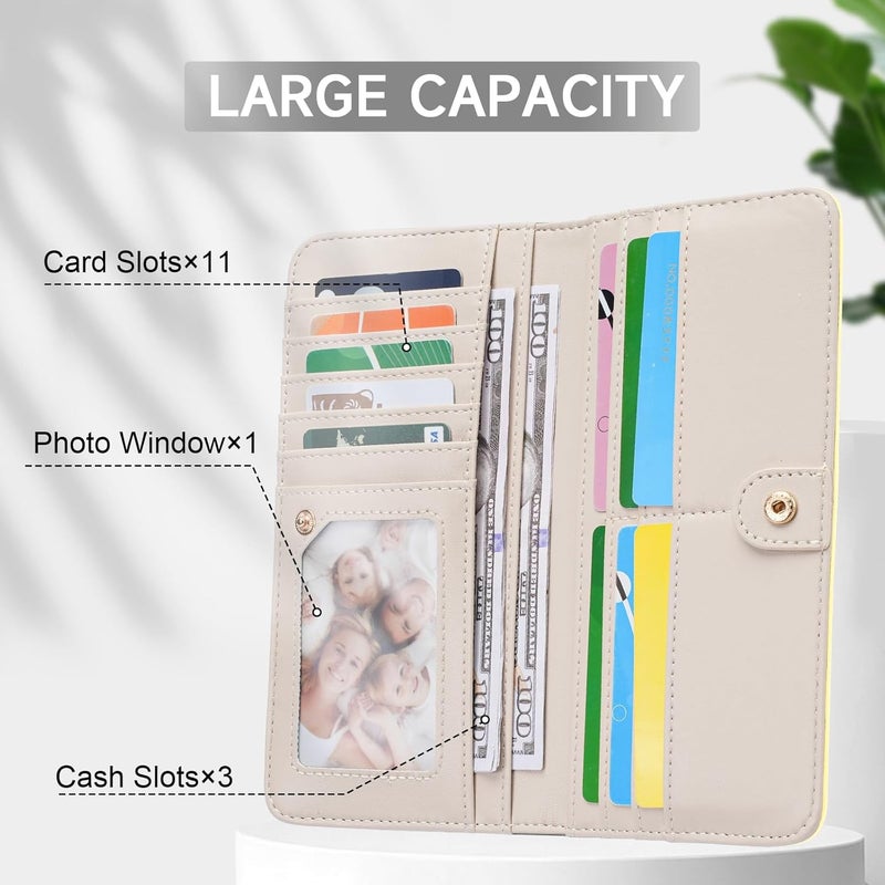 KITEVIUN RFID Wallet Women Ultra Slim Thin Womens Wallet Compact Clutch Long Ladies Wallet for Women LIGHT-YELLOW - Image 3